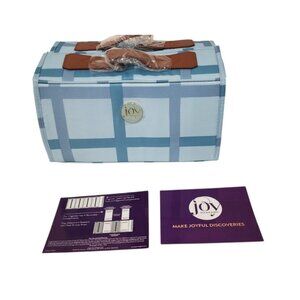 Joy Mangano Better Beauty Case Roll Up Cosmetic Toiletry Organizer Blue Plaid X